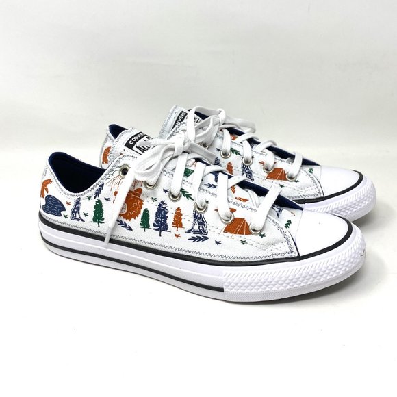 Converse Women's 672440F CTAS OX White Camping Themed Print Low Canvas Sneakers - Picture 6 of 10